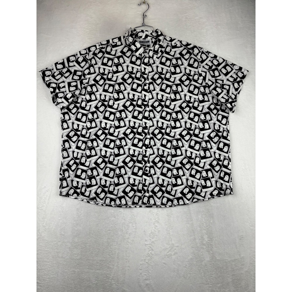 Beetlejuice Ghost Polaroid Print Button Down Shirt Mens XXXL Black & White